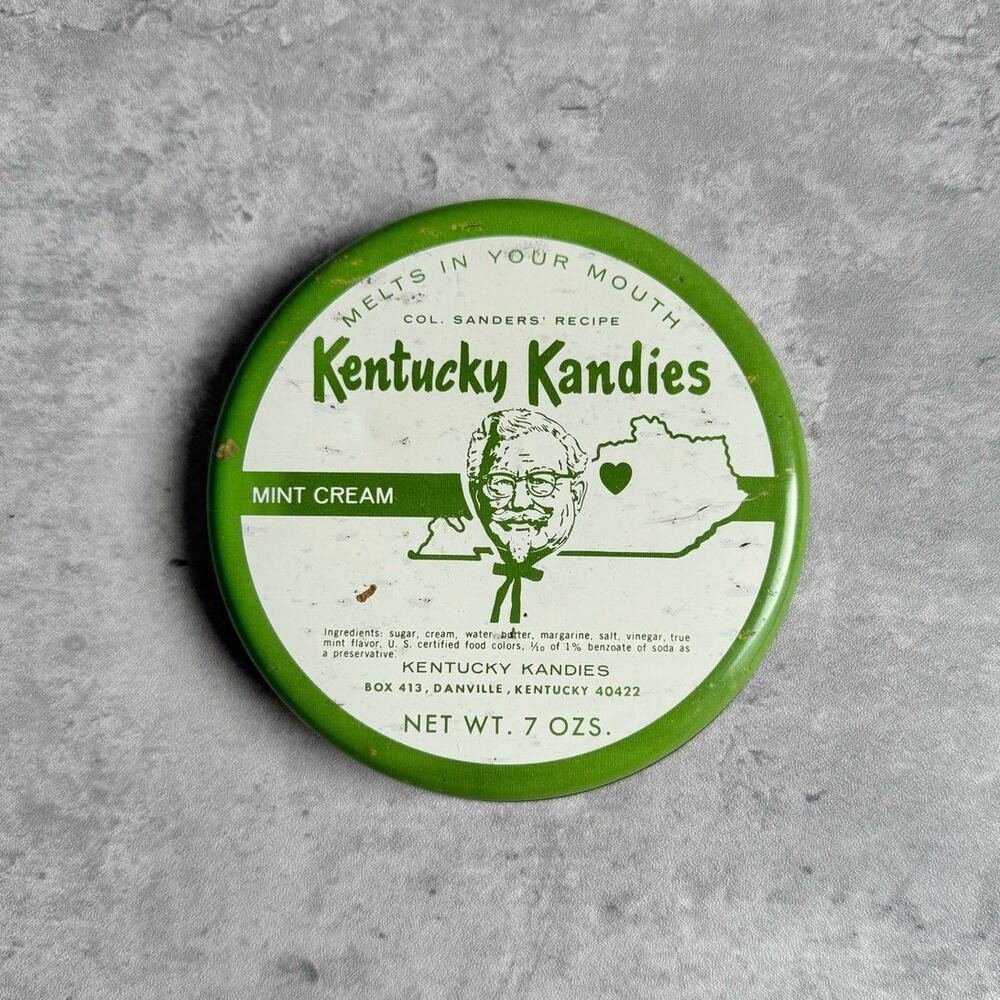 Vintage Kentucky Kandies Cream Candy Metal Tin GREEN LID Colonel Sanders RARE - Picture 4 of 9